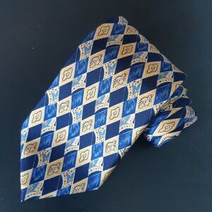 Marks & Spencer St Michael Men's Silk Tie Blue & Tan Diamond Pattern